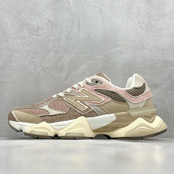 New Balance 9060 Series Mesh And Suede Low-Top Running Shoes In Light Brown - Picture 1 of 9